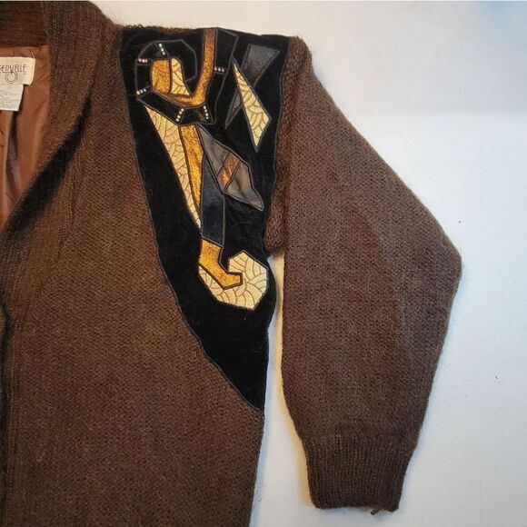 Cervelle 80s Brown Mohair Eclectic Grandpa Grandmacore Sweater Cardigan Medium - Picture 7 of 12